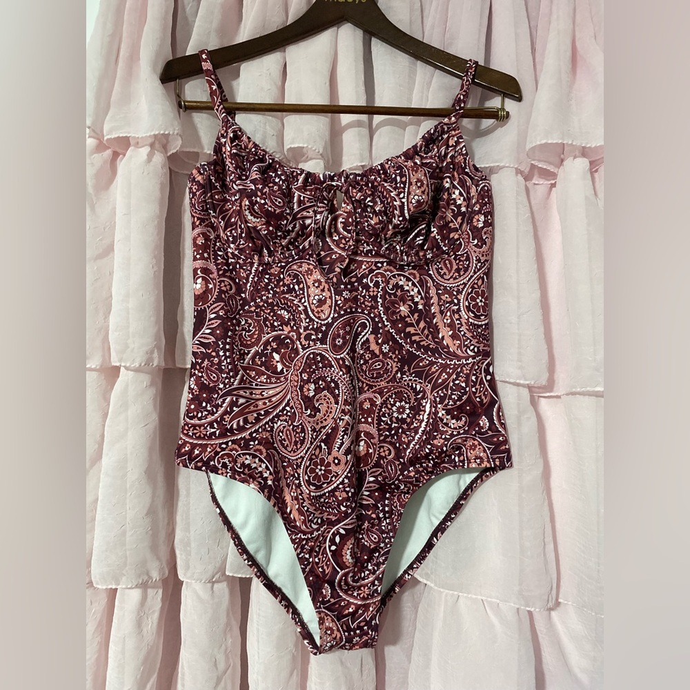 Kona Sol Burgundy and Blush Paisley One-Piece